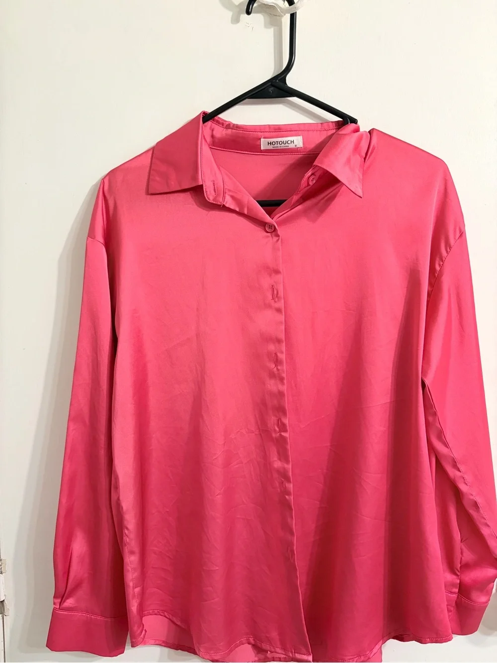 Hotouch Pink Satin Button-Down Blouse